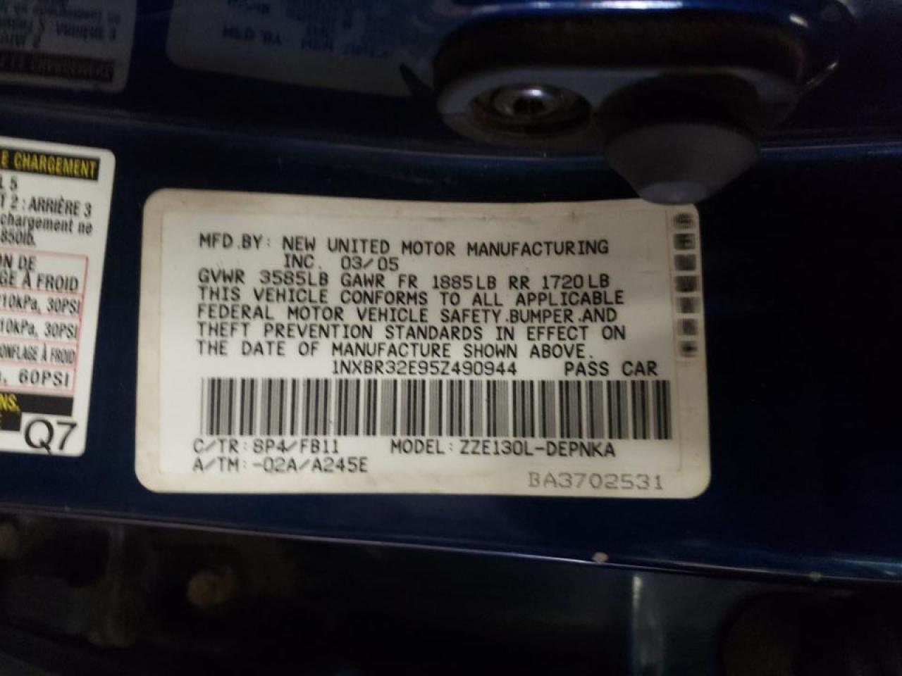 Photo 10 from auction – 2005 TOYOTA COROLLA CE with VIN 1NXBR32E95Z490944