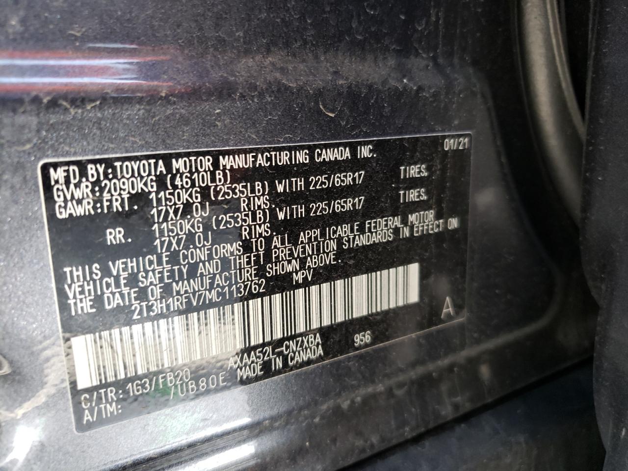 Photo 10 from auction – 2021 TOYOTA RAV4 LE with VIN 2T3H1RFV7MC113762