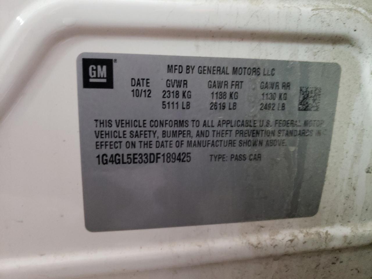 Photo 10 from auction – 2013 BUICK LACROSSE with VIN 1G4GL5E33DF189425
