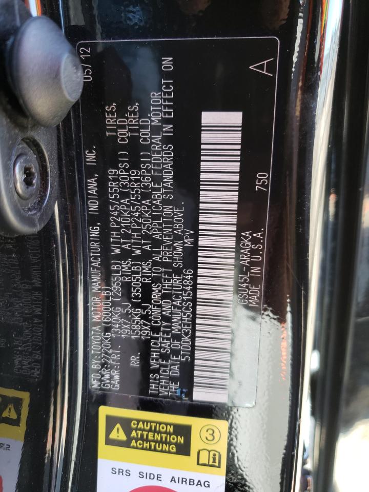 Photo 10 from auction – 2012 TOYOTA HIGHLANDER with VIN 5TDDK3EH5CS154846