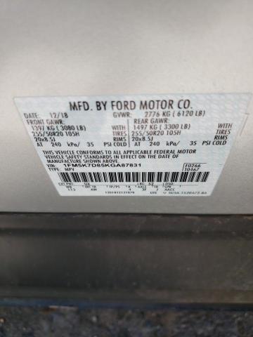 Photo 10 from auction – 2019 FORD EXPLORER X with VIN 1FM5K7D85KGA87831
