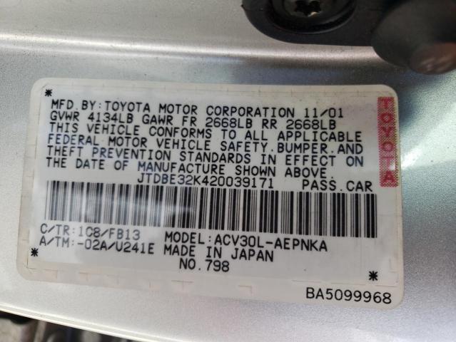 Photo 10 from auction – 2002 TOYOTA CAMRY LE with VIN JTDBE32K420039171