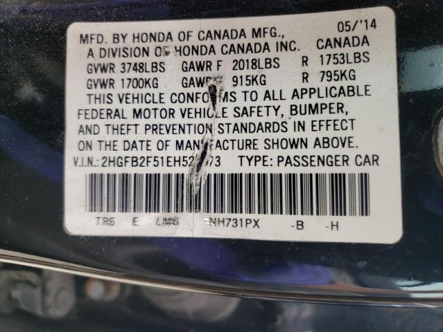 Photo 10 from auction – 2014 HONDA CIVIC LX with VIN 2HGFB2F51EH525673