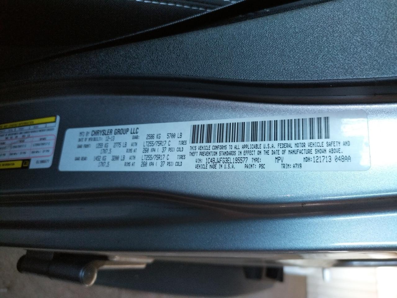 Photo 10 from auction – 2014 JEEP WRANGLER U with VIN 1C4BJWFG3EL195577