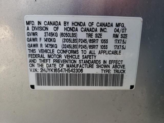 Photo 10 from auction – 2007 HONDA RIDGELINE with VIN 2HJYK16547H542306