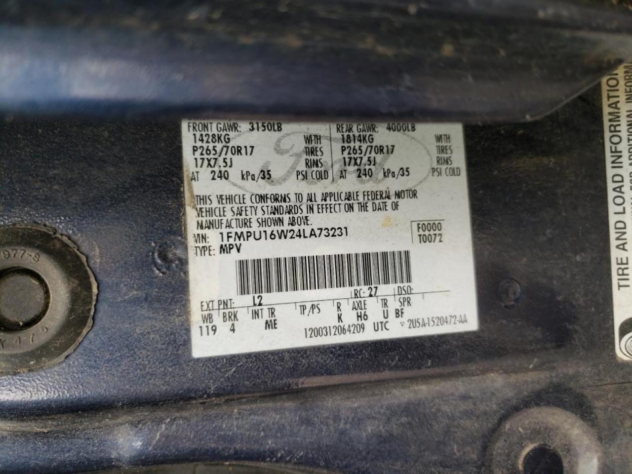 Photo 10 from auction – 2004 FORD EXPEDITION with VIN 1FMPU16W24LA73231