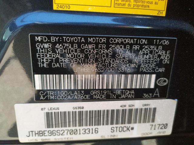 Photo 10 from auction – 2007 LEXUS GS 350 with VIN JTHBE96S270013316