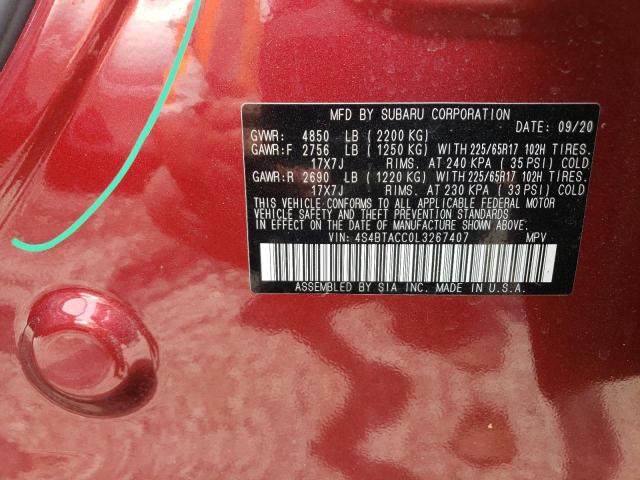 Photo 10 from auction – 2020 SUBARU OUTBACK PR with VIN 4S4BTACC0L3267407