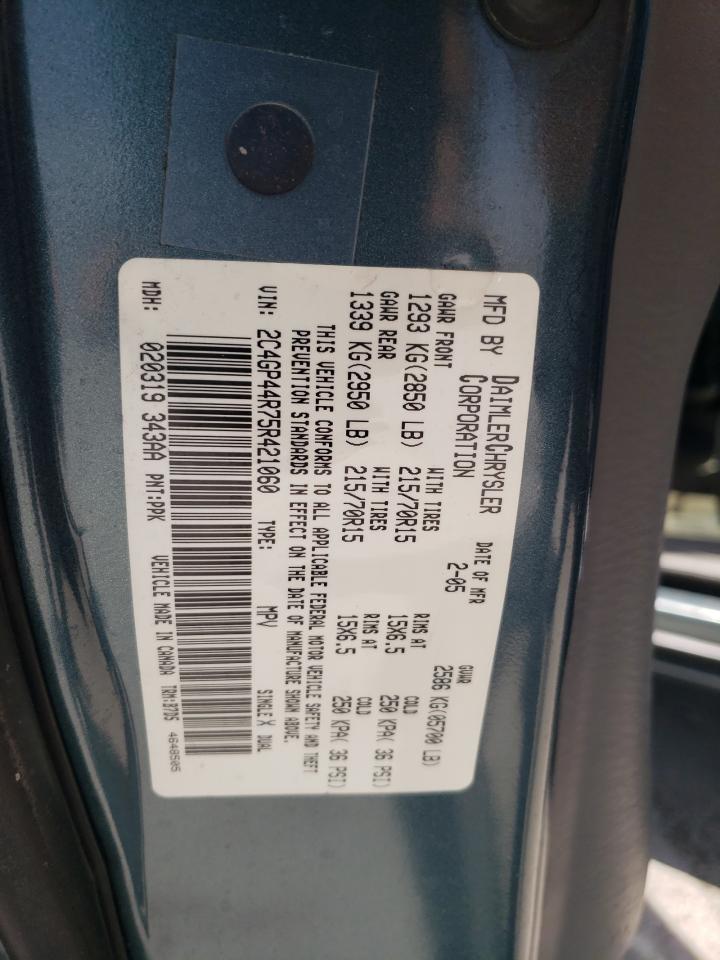 Photo 10 from auction – 2005 CHRYSLER TOWN & COU with VIN 2C4GP44R75R421060
