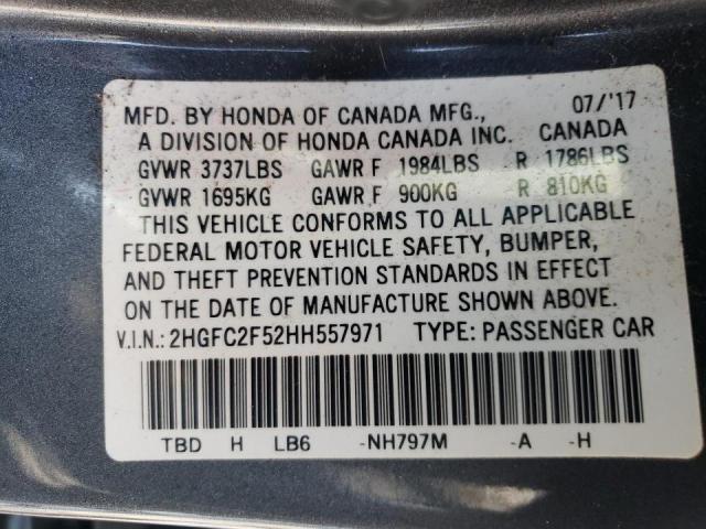 Photo 10 from auction – 2017 HONDA CIVIC LX with VIN 2HGFC2F52HH557971