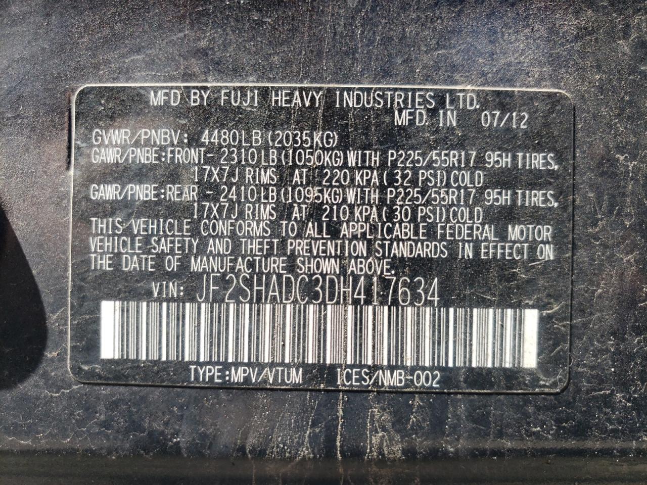 Photo 10 from auction – 2013 SUBARU FORESTER 2 with VIN JF2SHADC3DH417634