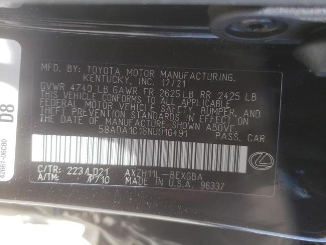 Photo 10 from auction – 2022 LEXUS ES300H with VIN 58ADA1C16NU016491
