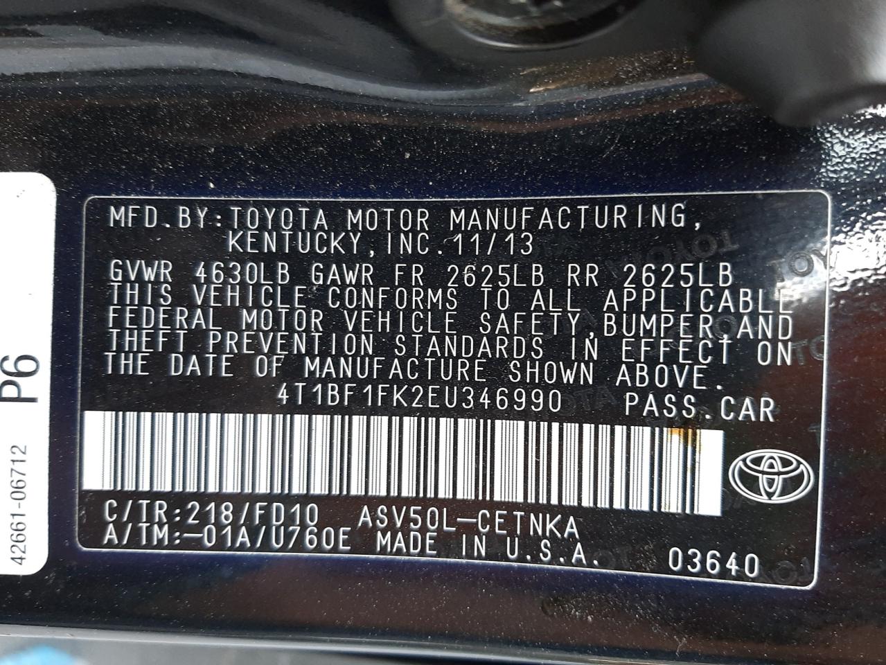 Photo 10 from auction – 2014 TOYOTA CAMRY L with VIN 4T1BF1FK2EU346990