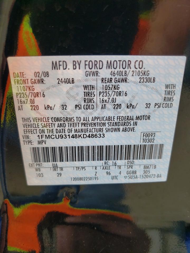 Photo 10 from auction – 2008 FORD ESCAPE XLT with VIN 1FMCU93148KD48633