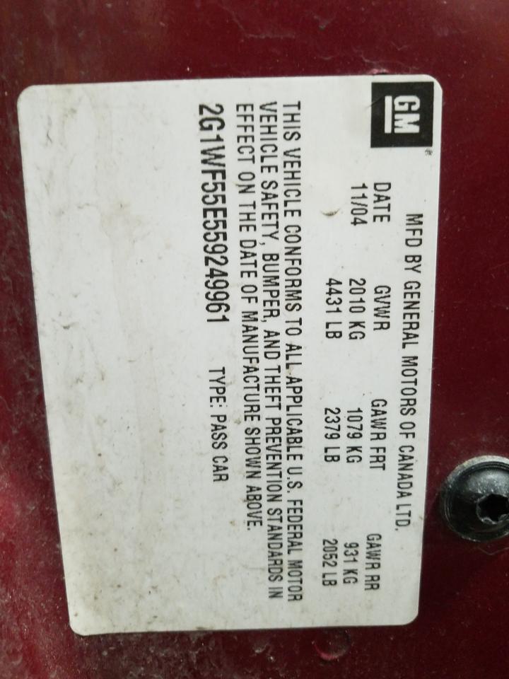 Photo 10 from auction – 2005 CHEVROLET IMPALA with VIN 2G1WF55E559249961