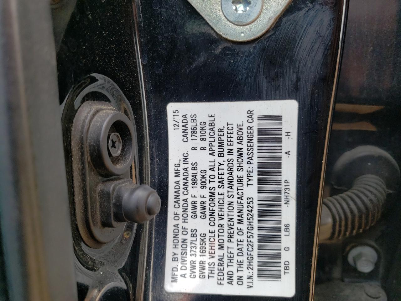 Photo 10 from auction – 2016 HONDA CIVIC LX with VIN 2HGFC2F57GH524253