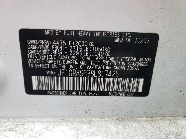Photo 10 from auction – 2008 SUBARU IMPREZA WR with VIN JF1GR89638L817425