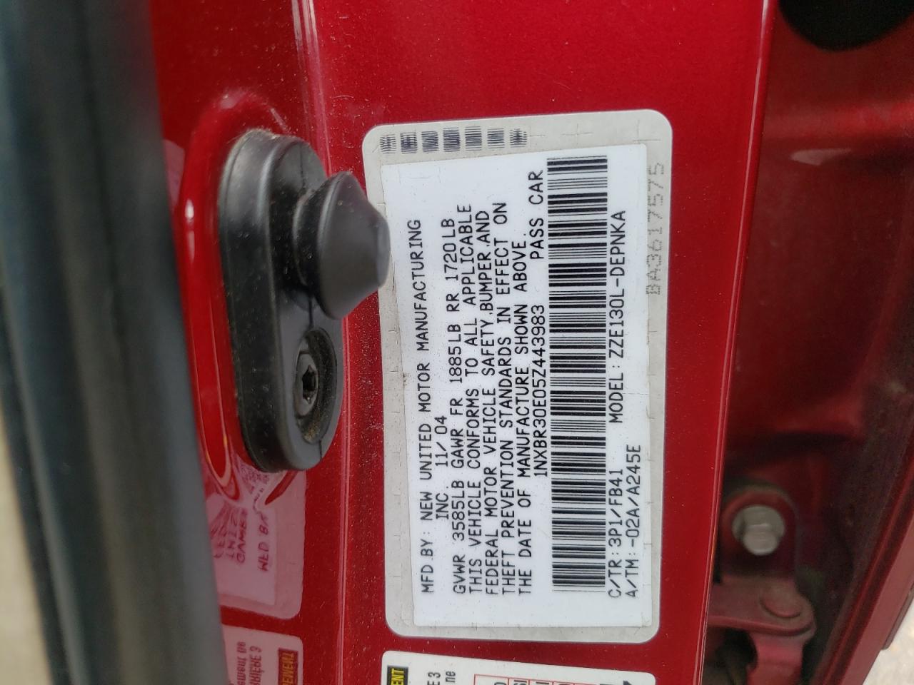 Photo 10 from auction – 2005 TOYOTA COROLLA CE with VIN 1NXBR30E05Z443983