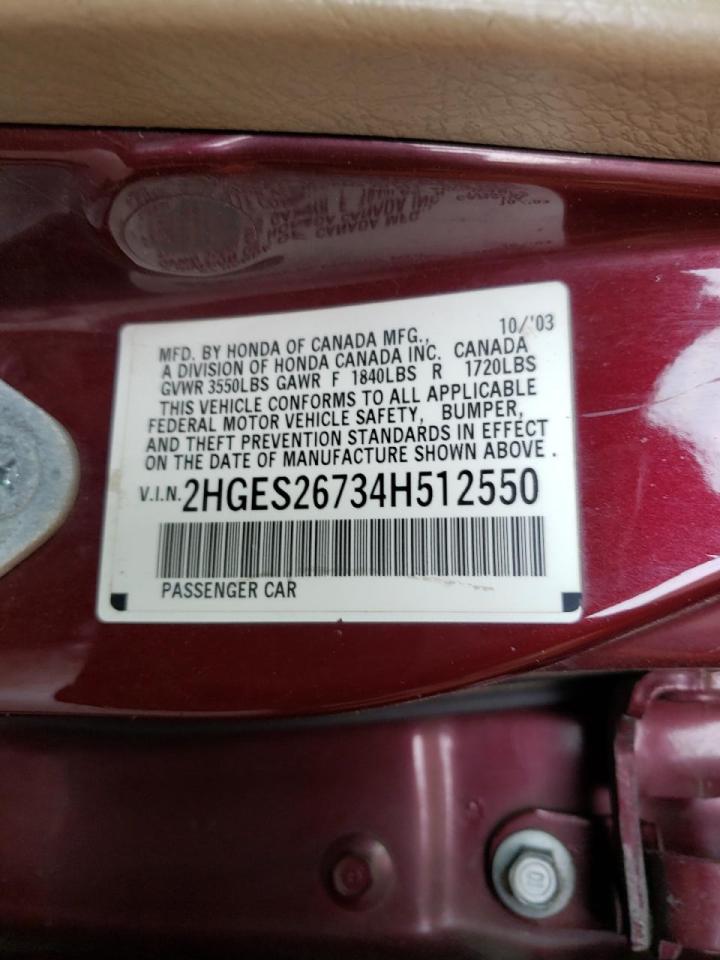 Photo 10 from auction – 2004 HONDA CIVIC EX with VIN 2HGES26734H512550
