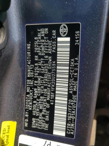 Photo 10 from auction – 2013 TOYOTA CAMRY L with VIN 4T1BF1FK2DU275594