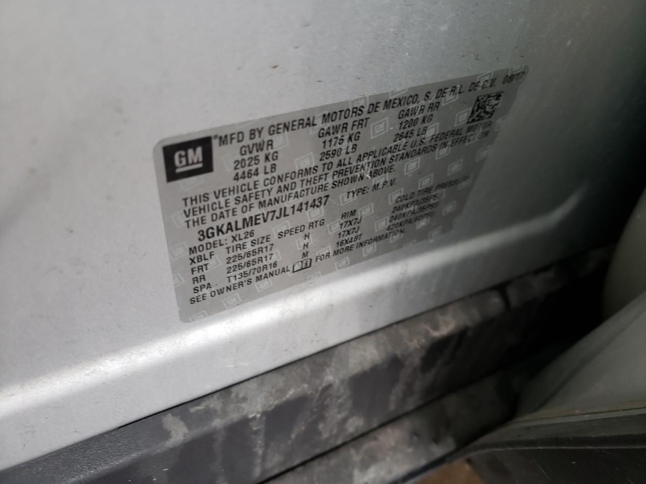 Photo 10 from auction – 2018 GMC TERRAIN SL with VIN 3GKALMEV7JL141437