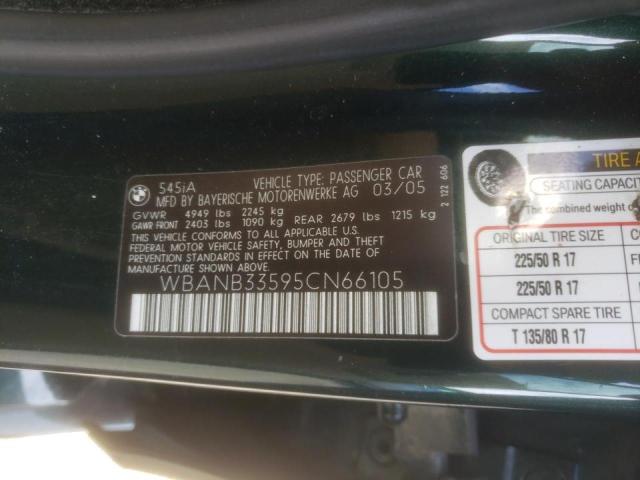 Photo 10 from auction – 2005 BMW 545 I with VIN WBANB33595CN66105