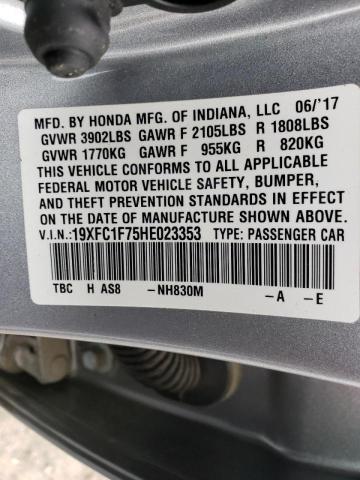 Photo 10 from auction – 2017 HONDA CIVIC EXL with VIN 19XFC1F75HE023353