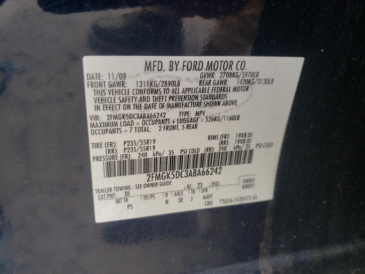Photo 10 from auction – 2010 FORD FLEX LIMIT with VIN 2FMGK5DC3ABA66242