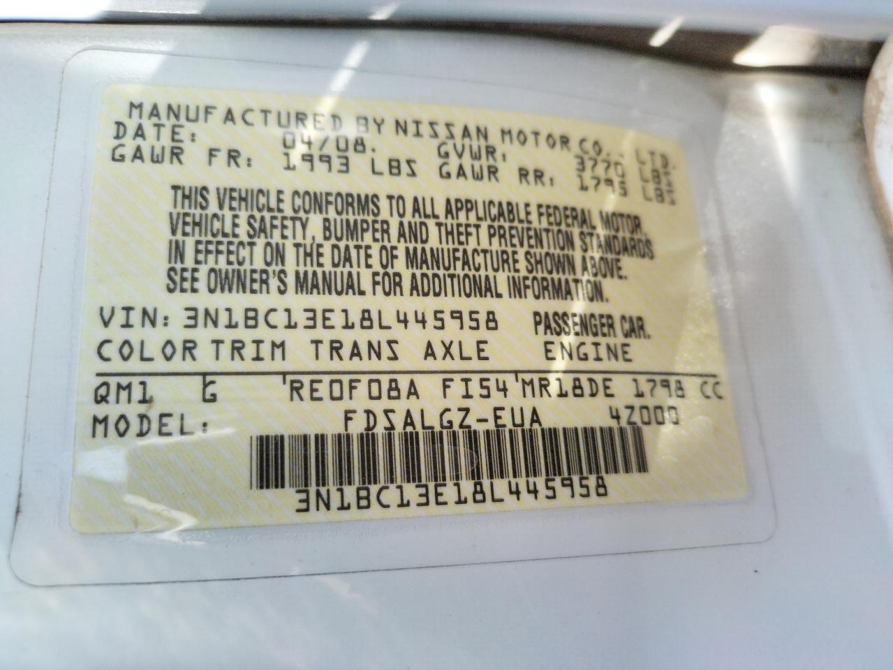 Photo 10 from auction – 2008 NISSAN VERSA S with VIN 3N1BC13E18L445958
