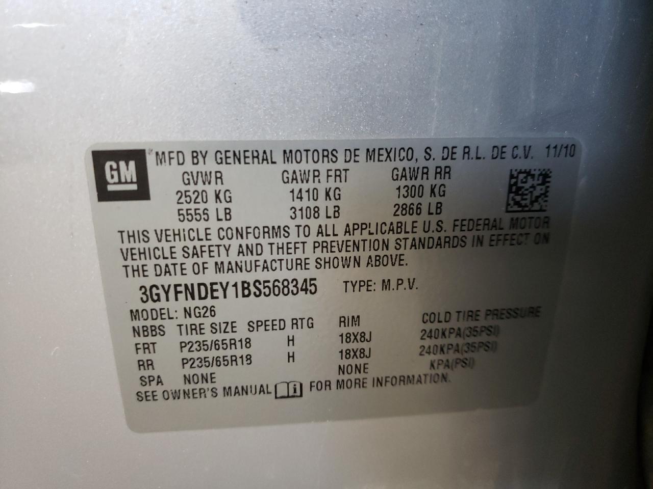Photo 10 from auction – 2011 CADILLAC SRX LUXURY with VIN 3GYFNDEY1BS568345