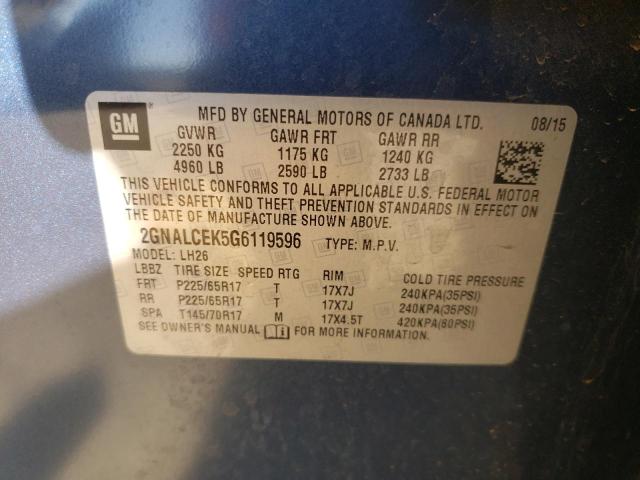 Photo 10 from auction – 2016 CHEVROLET EQUINOX LT with VIN 2GNALCEK5G6119596
