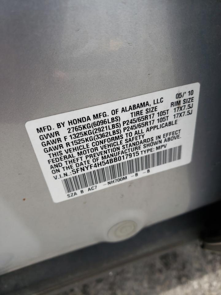 Photo 10 from auction – 2011 HONDA PILOT EXL with VIN 5FNYF4H54BB017915