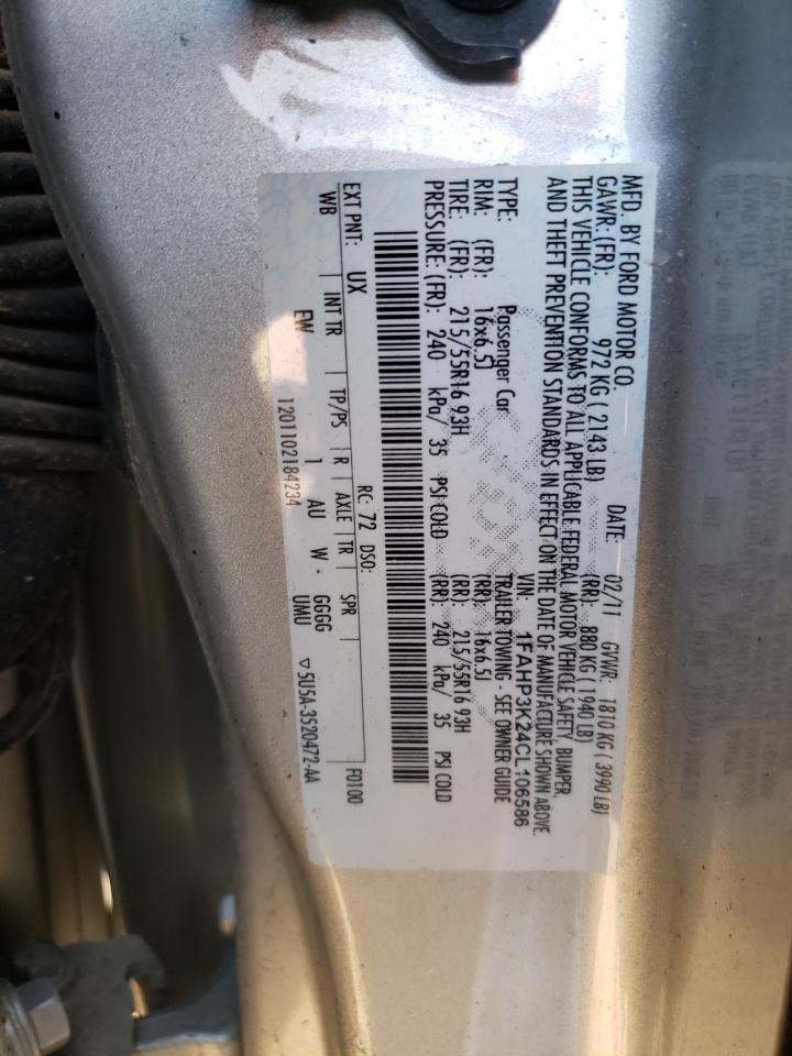 Photo 10 from auction – 2012 FORD FOCUS SE with VIN 1FAHP3K24CL106586