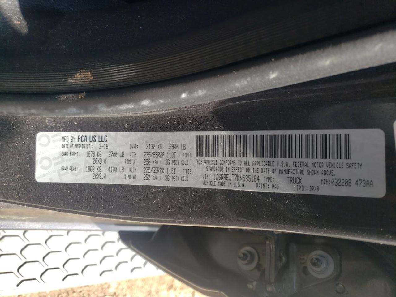 Photo 10 from auction – 2019 RAM 1500 LARAM with VIN 1C6RREJT7KN535164