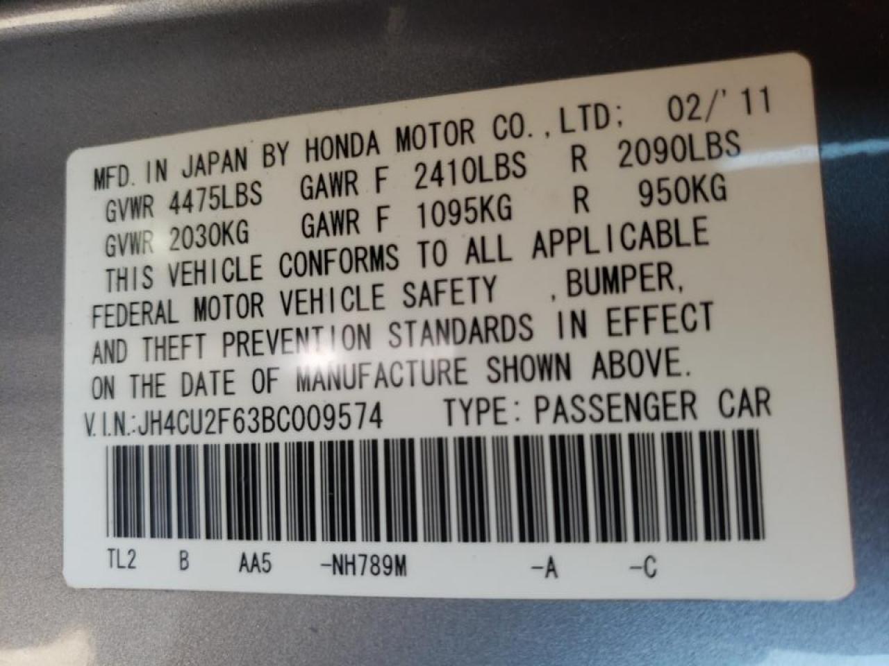 Photo 10 from auction – 2011 ACURA TSX with VIN JH4CU2F63BC009574
