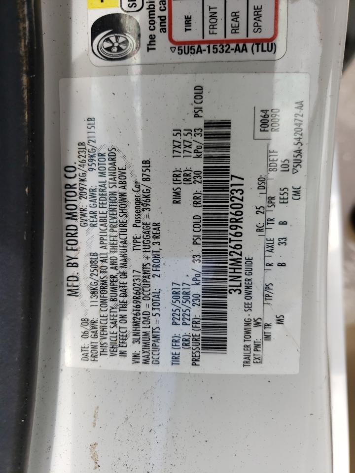 Photo 10 from auction – 2009 LINCOLN MKZ with VIN 3LNHM26T69R602317