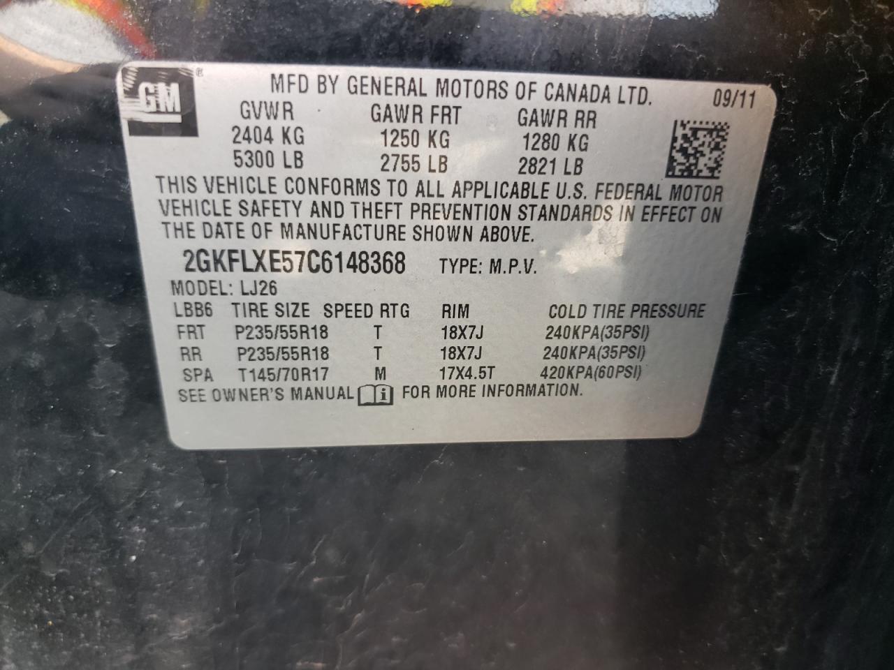Photo 10 from auction – 2012 GMC TERRAIN SL with VIN 2GKFLXE57C6148368