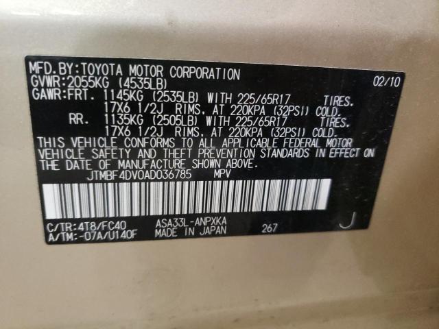 Photo 10 from auction – 2010 TOYOTA RAV4 with VIN JTMBF4DV0AD036785
