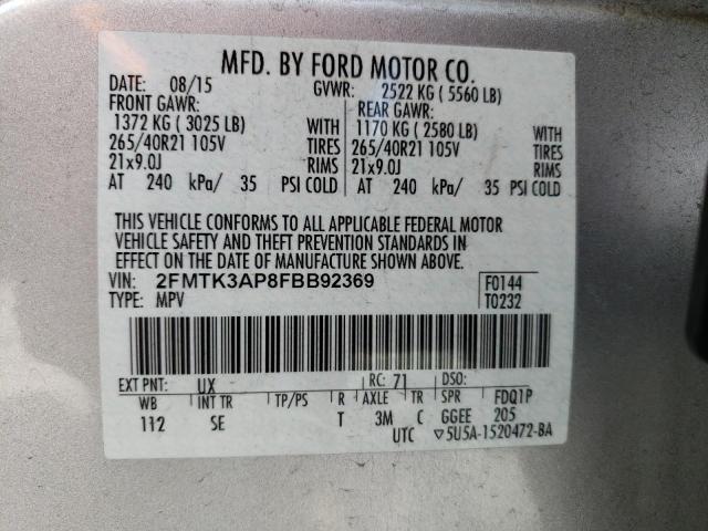 Photo 10 from auction – 2015 FORD EDGE SPORT with VIN 2FMTK3AP8FBB92369