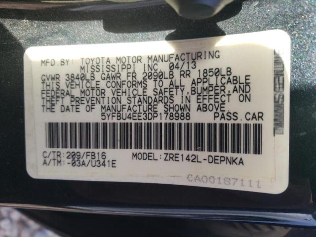 Photo 10 from auction – 2013 TOYOTA COROLLA BA with VIN 5YFBU4EE3DP178988