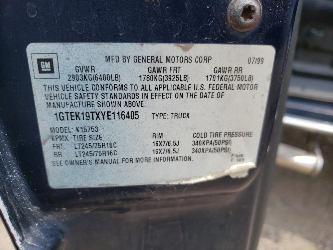 Photo 10 from auction – 2000 GMC NEW SIERRA with VIN 1GTEK19TXYE116405
