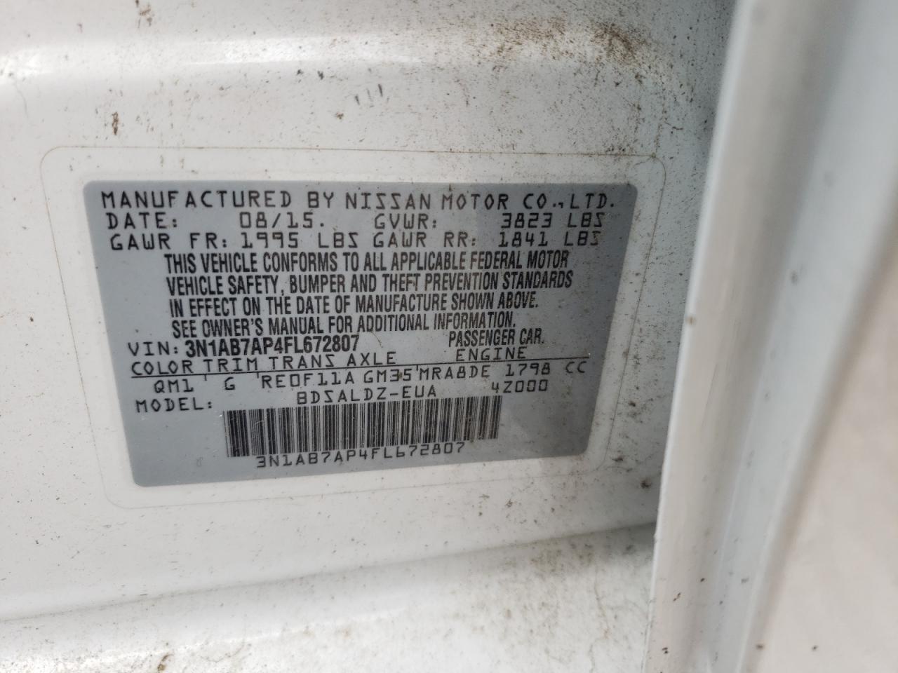 Photo 10 from auction – 2015 NISSAN SENTRA S with VIN 3N1AB7AP4FL672807