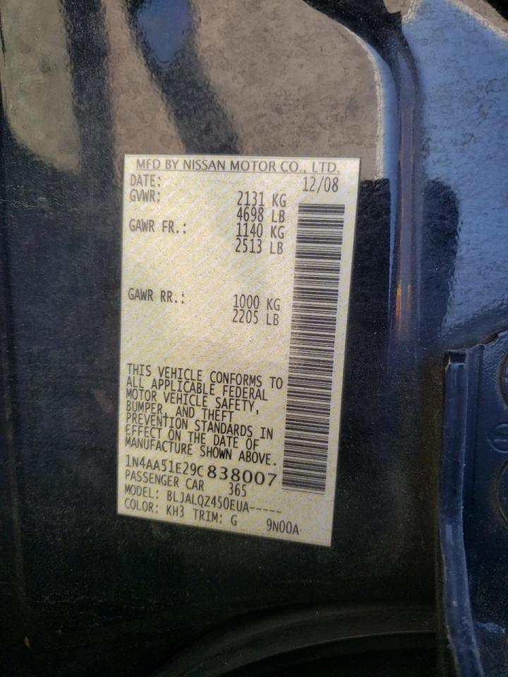 Photo 17 from auction – 2009 NISSAN MAXIMA S with VIN 1N4AA51E29C838007