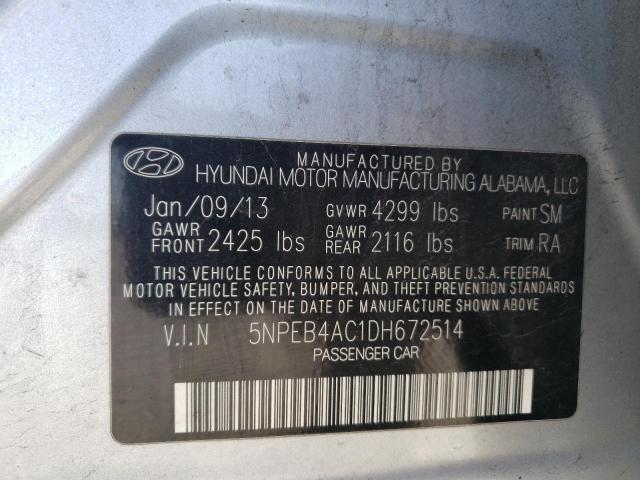 HYUNDAI SONATA GLS 2013 with VIN 5NPEB4AC1DH672514 - Photo from auction