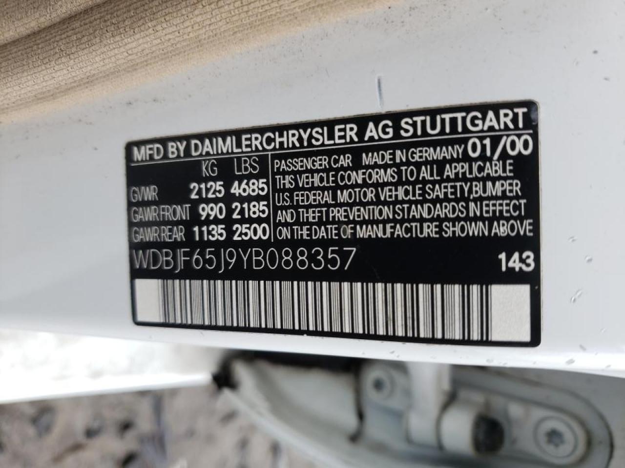 Photo 10 from auction – 2000 MERCEDES-BENZ E 320 with VIN WDBJF65J9YB088357