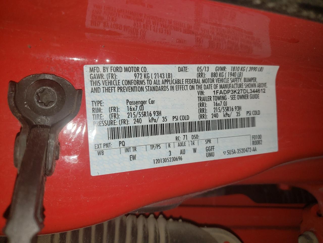 Photo 10 from auction – 2013 FORD FOCUS SE with VIN 1FADP3K27DL344612