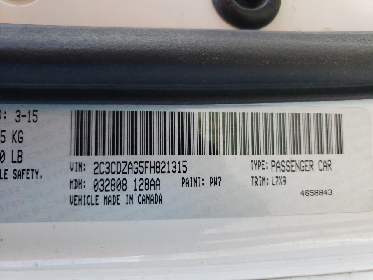Photo 10 from auction – 2015 DODGE CHALLENGER with VIN 2C3CDZAG5FH821315