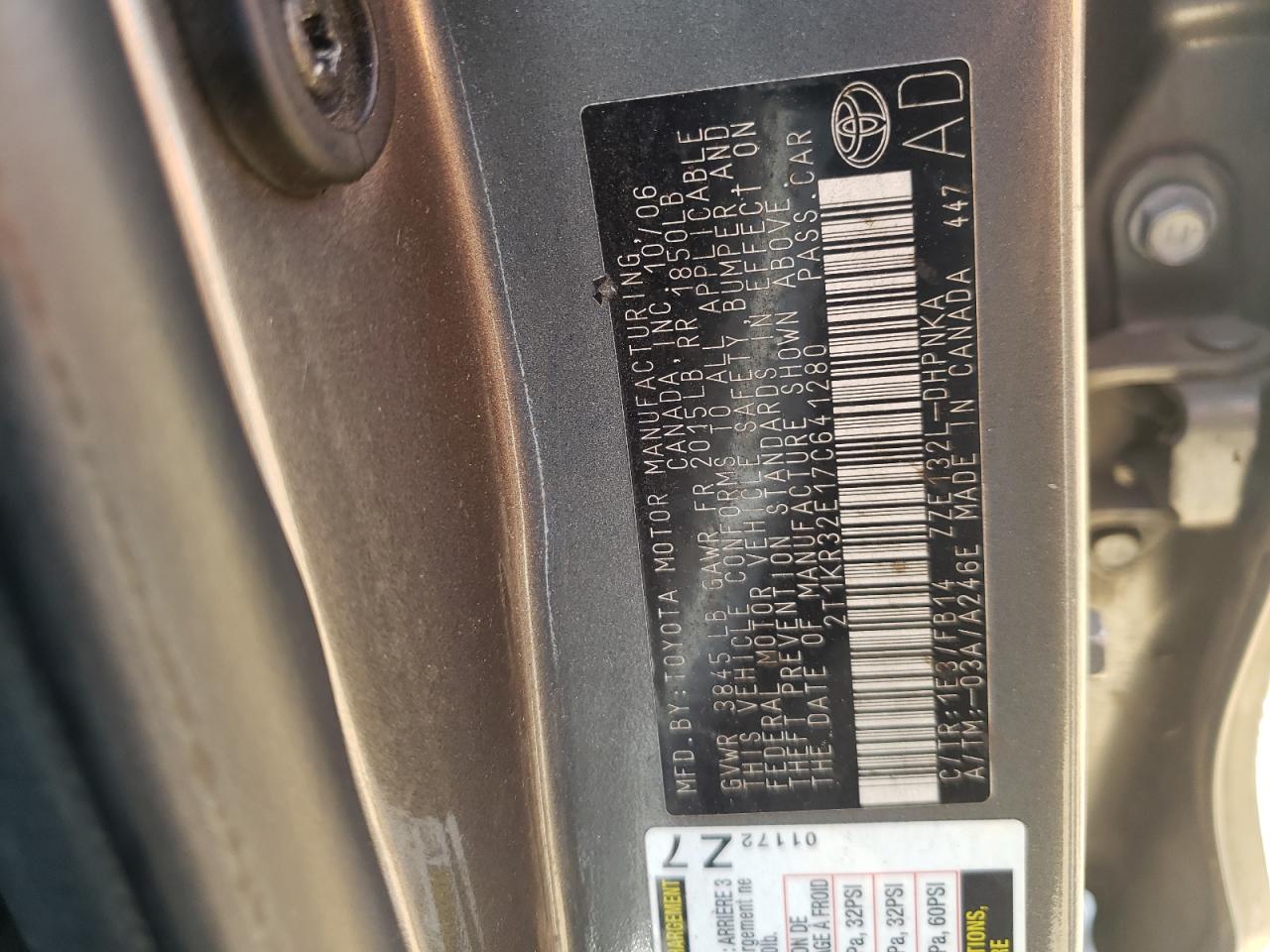 صورة رقم 10 من المزاد - 2007 TOYOTA COROLLA MA مع VIN 2T1KR32E17C641280