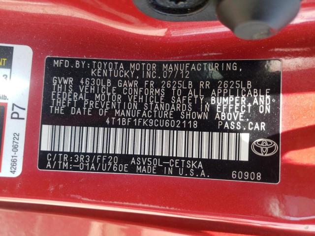 Photo 10 from auction – 2012 TOYOTA CAMRY BASE with VIN 4T1BF1FK9CU602118