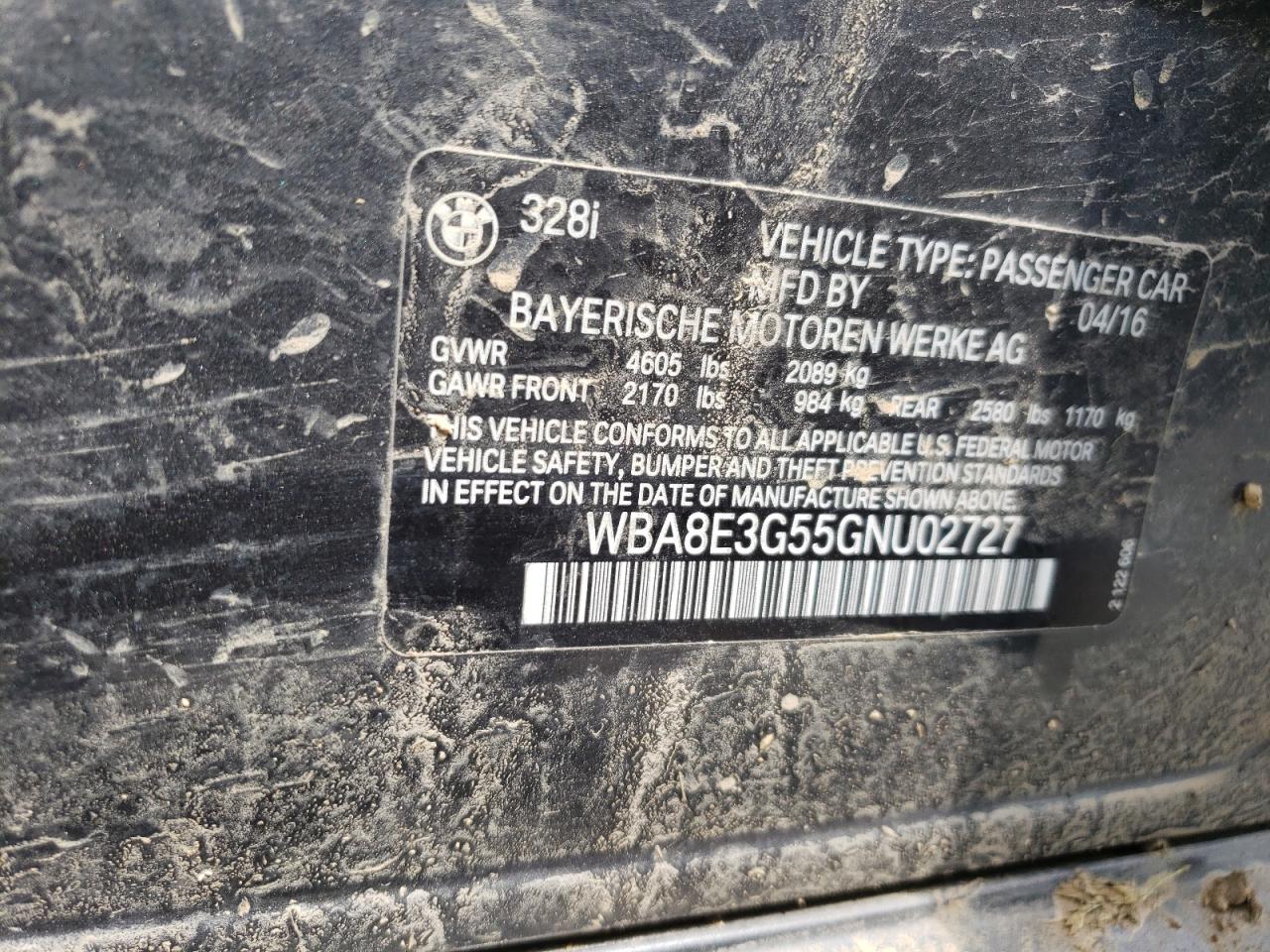 Photo 10 from auction – 2016 BMW 328 XI SUL with VIN WBA8E3G55GNU02727